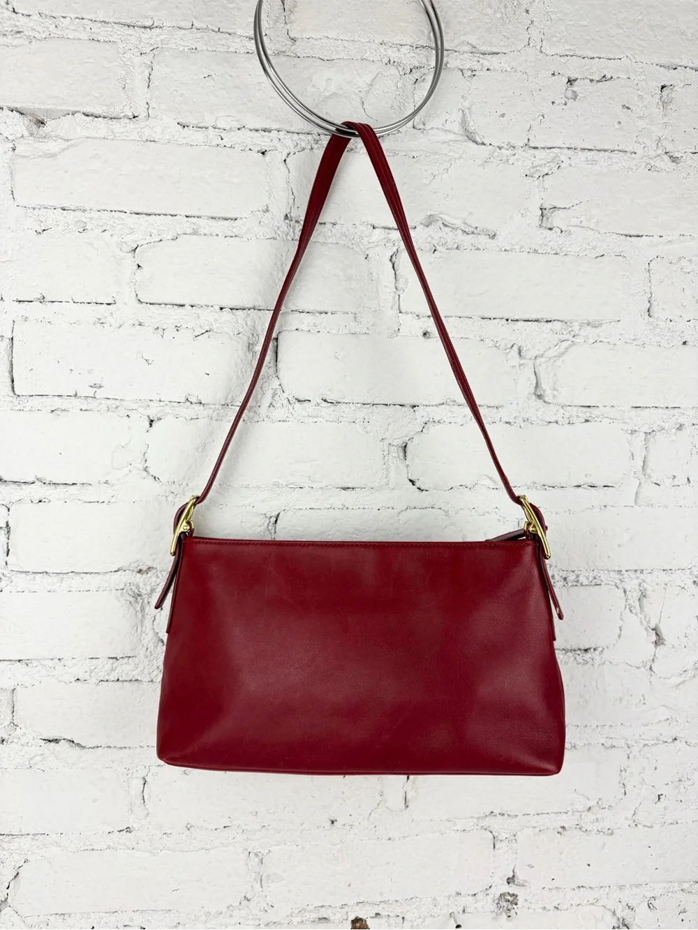 Coach Red Leather Shoulder Bag with Gold Hardware